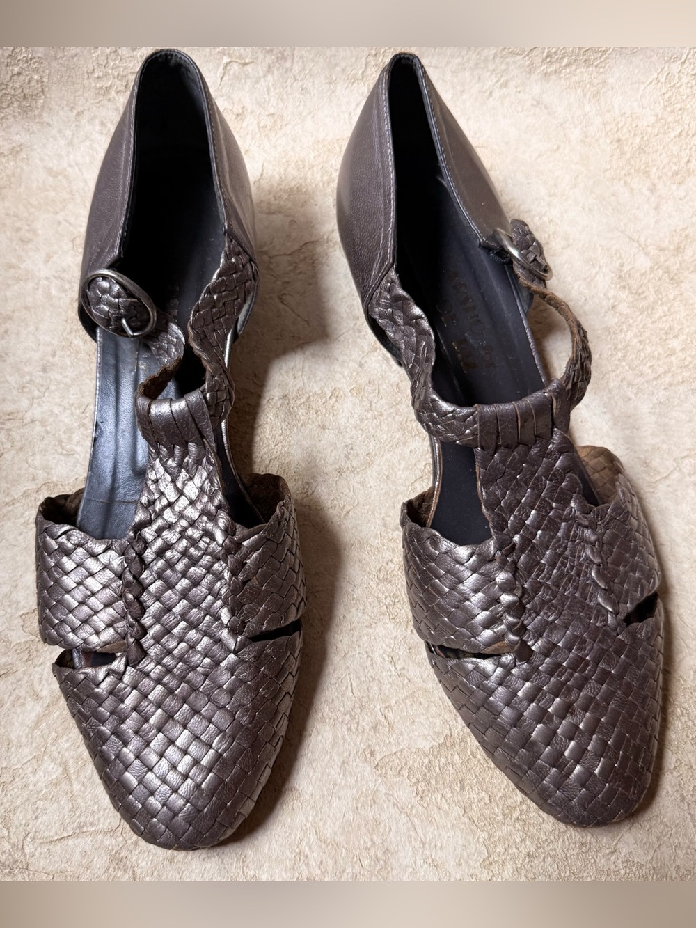 Woven Leather Pointed Toe Flats - Bronze Size 6.5AA